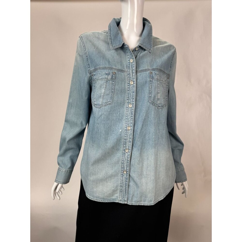 DKNY Jeans Womens Light Denim Button-Up Shirt Size L 100% Cotton Long Sleeve Cas